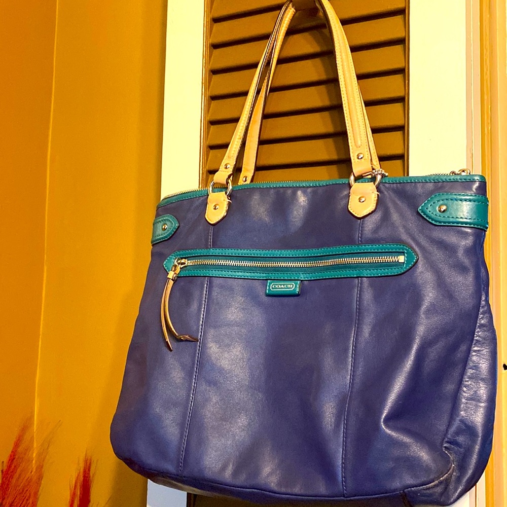 Blue Leather Coach Tote Bag